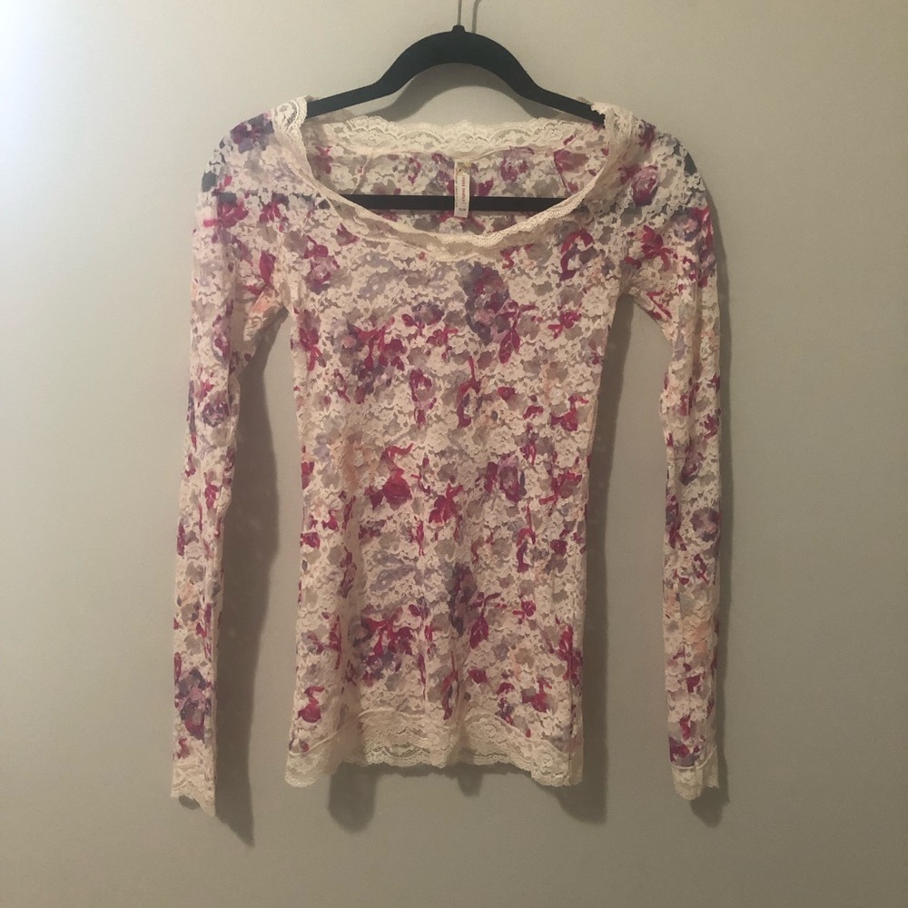Free People floral lace long sleeve top